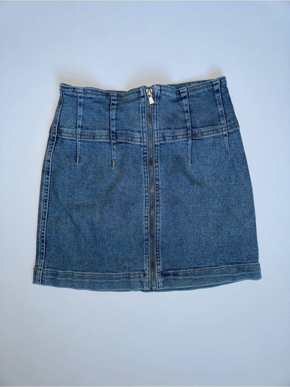 Free People Blue Denim Zip-Front Mini Skirt